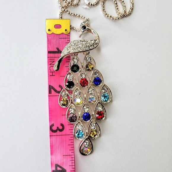 Colourful Peacock Long Pendant Necklace - Picture 8 of 8